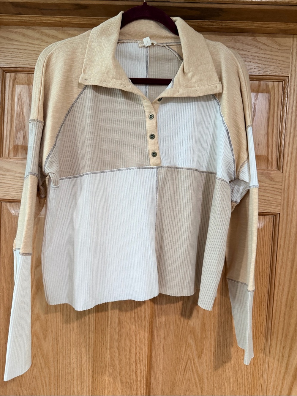 Hem & Thread Colorblock Waffle Knit Henley Pullover - Size Large